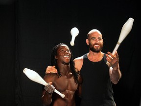 Yamoussa Bangoura, left, and Guillaume Saladin — the leaders of the Kalabante and Artcirq troupes, respectively — are world-class performers who never forgot their roots. The artists play central roles in the documentary Circus Without Borders, which opens the Montreal First Peoples Festival.