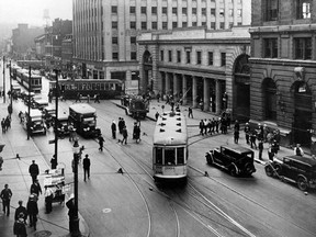 Undated photo shows the Craig St. tramway terminus at what is now St-Antoine and St-Urbain Sts.