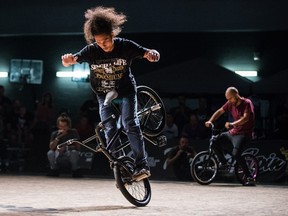 MONTREAL, QUE.: AUGUST 30, 2015 -- Poosa-Art Pakphum of Thailand takes part in the RealCitySpin 2015 BMX flatland competition at Le Taz Skatepark  in Montreal on Sunday, August 30, 2015. (Dario Ayala / Montreal Gazette)