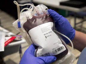 A bag of blood is shown at a clinic Thursday, November 29, 2012 in Montreal.