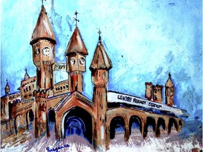 A painting of the Lahore Junction railway station by Cheryl Braganza.