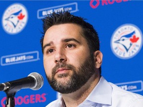Blue Jays general manager Alex Anthopoulos speaks to media during news conference in Toronto, on July 28, 2015.