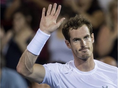 Andy Murray of Great Britain salutes the crowd following his match against Kei Nishikori of Japan during the semi-finals at the Rogers Cup tennis tournament Saturday August 15, 2015, in Montreal. Murray won 6-3, 6-0 to face Novak Djokovic in the final.