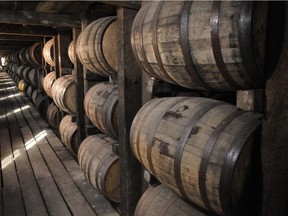 Bourbon aging in heavily charred American oak barrels.