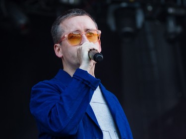 Alexis Taylor of the band Hot Chip performs on the third day of the 2015 edition of the Osheaga music festival at Jean-Drapeau park in Montreal on Sunday, August 2, 2015.