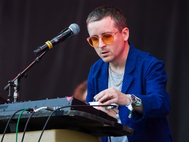 Alexis Taylor of the band Hot Chip performs on the third day of the 2015 edition of the Osheaga music festival at Parc Jean-Drapeau in Montreal on Sunday, August 2, 2015.