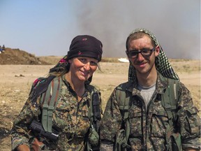 Hanna Bohman of Vancouver, left, spent five months fighting ISIS with the Kurdish women's defence forces, known as the YPJ, in northern Syria.  She has returned to Canada.