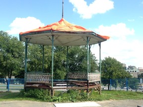 The Mordecai Richler Gazebo on Mount Royal located next to the Montreal fire department headquarters.