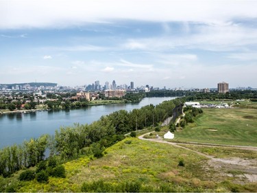 A view of the Montreal's skyline from Richard Blais and Line Brochu's condo on Nuns' Island.