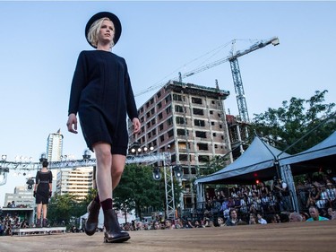 A model walks the catwalk wearing an outfit from the Bodybag by Jude collection, on Wednesday August 19, 2015, at the Festival Mode and Design, in Montreal.