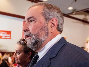 MONTREAL, QC.: AUGUST 28, 2015 -- Federal NDP leader Tom Mulcair campaigns on Friday, August 28, 2015 at Jim Hughes' campaign office in the Westmount-NDG riding in Montreal, Quebec. (Giovanni Capriotti / MONTREAL GAZETTE)