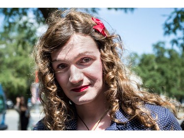 MONTREAL, QC.: AUGUST 9, 2015 -- Caroline M. Trottier-Gascon poses for a photo at the Montreal Trans March 2015, at Place-des-Arts, in Montreal, Quebec, on Sunday August 9, 2015. She is an historian and trans activist.(Giovanni Capriotti / MONTREAL GAZETTE)