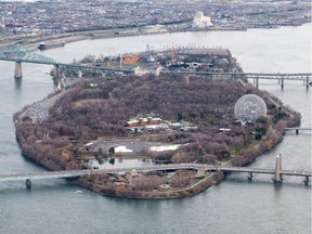 An aerial view Île Ste-Hélène, part of Parc Jean-Drapeau in Montreal.
