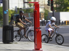 Ville-Marie borough installed three bike repair points, one at the corner of McGill St. and de la Commune St. W., pictured here.
