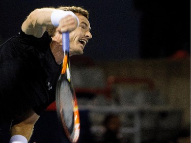 Andy Murray (GBR) serves the ball to Tommy Robredo (ESP)during Rogers Cup action in Montreal on Tuesday August 11, 2015.