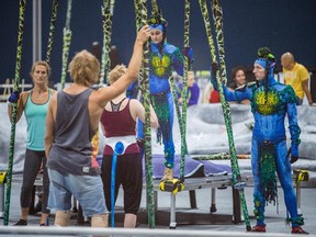 Artists rehearse for the new Cirque du Soleil show, Toruk — The First Flight, at Cirque's headquarters in Montreal on Tuesday, Aug. 11, 2015. The show is based on James Cameron's 2009 film Avatar.