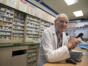 Saul Singer, a pharmacist for 61 years, on the day of his retirement in Montreal, Aug. 11, 2015.