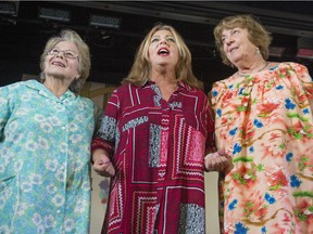 Judy Kenigsburg, left,  plays Penny, Hannah Sheffren as GrAnnie and Barbara Diehl as Louann  on Wednesday, Aug. 12, 2015, during rehearsal for GrAnnie: the musical to be presented at Côte- St-Luc Theatre in Côte- St-Luc.