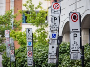 Visiting Paris tourists often stare at Montreal no-parking signs mystified — transfixed by four competing signs on a single pole whose cumulative message seems to be: "Don't even think about parking here."