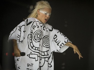 Yolandi Visser of South African rap-rave group Die Antwoord perform at ÎleSoniq in Montreal, on Friday, August 14, 2015.