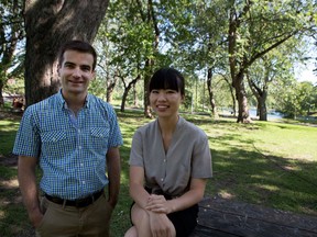 File photo: Matthew Dubé, left, the NDP incumbent who was re-elected in the Beloeil-Chambly riding, and Laurin Liu, the NDP incumbent in the Rivière-des-Milles-Îles riding who lost in Monday's election, in Parc La Fontaine in August 2015.