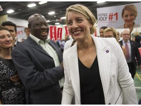 Mélanie Joly walks through supporters after being chosen the Liberal candidate in the riding of Ahuntsic-Cartierville Sunday.