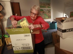 76-year-old Liliane Dufour is in the middle of packing at her apartment on Tuesday Aug. 25, 2015. She is being evicted from her Plateau home, after living there for 14 years.