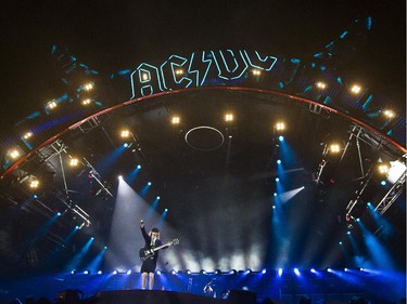 Guitarist Angus Young of the Australian hard rock band AC/DC takes centre stage at the Olympic Stadium in Montreal Monday, August 31, 2015. The rockers AC/DC were back in town in support of last year's Rock or Bust album.