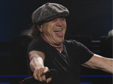 Singer Brian Johnson of the Australian hard rock band AC/DC performs at the Olympic Stadium in Montreal Monday, August 31, 2015. The rockers AC/DC were back in town in support of last year's Rock or Bust album.