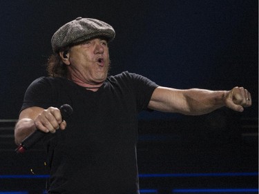 Singer Brian Johnson of the Australian hard rock band AC/DC performs at the Olympic Stadium in Montreal Monday, August 31, 2015. The rockers AC/DC were back in town in support of last year's Rock or Bust album.