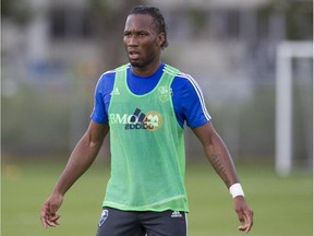 Didier Drogba looks toward teammates during practice in Montreal on Aug. 6, 2015.