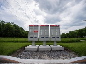 Community mailboxes from Canada Post on the corner of Walforth Drive and de Salaberry boulevard in Dollard-des-Ormeaux.