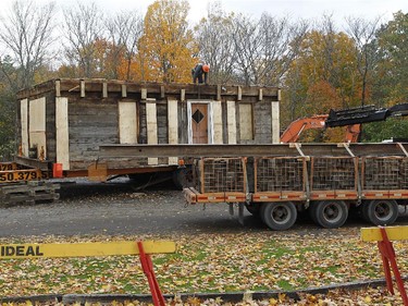 The 1815 Knowlton House will be loaded onto a truck and moved to the Brome County Museum on Friday night at 6 p.m on October 17, 2014.The house which weight 20, 000 pounds, has been stripped down to the original log cabin.They have taken off the roof so it won't bump into hydro lines while being moved. It will be reconstructed on a new foundation and turned into a museum.