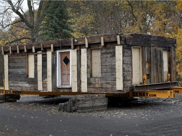 The 1815 Knowlton House will be loaded onto a truck and moved to the Brome County Museum on Friday night at 6 p.m on October 17, 2014.The house which weight 20, 000 pounds, has been stripped down to the original log cabin.They have taken off the roof so it won't bump into hydro lines while being moved. It will be reconstructed on a new foundation and turned into a museum.
