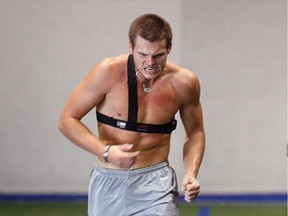 Canadiens forward Alex Galchenyuk runs the beep test during physical testing on the first day of training camp at the team's practice facility in Brossard on Sept. 11 2013.