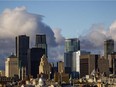 The Montreal city skyline seen from the Jacques-Cartier Bridge.