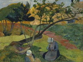 Paul Gauguin's Landscape with Two Breton Women is an example of how Impressionists embraced the Japanese style of decorative motifs and flat, contrasting colours.