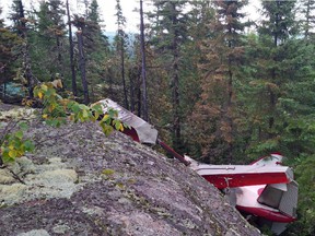 Quebec provincial police say this Air Saguenay plane went down over the weekend of August 23, 2015 in a wooded area six kilometres from the community of Les Bergeronnes. Police say four people are dead and two others are missing after the seaplane crashed on the province's North Shore. (Transportation Safety Board)