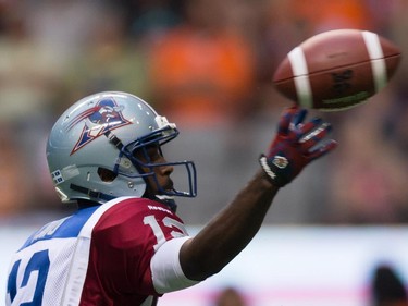 Montreal Alouettes' quarterback Rakeem Cato passes against the B.C. Lions during the first half of a CFL football game in Vancouver, B.C., on Thursday August 20, 2015.