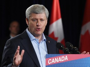 Conservative leader Stephen Harper makes a campaign stop in Rockland, Ontario, on Sunday, August 23, 2015.