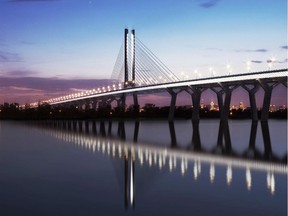 The design for the replacement bridge for Champlain Bridge is shown in an artist's rendering released on May 31, 2014 in Montreal.
