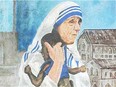 A mural of Mother Teresa in Calcutta.