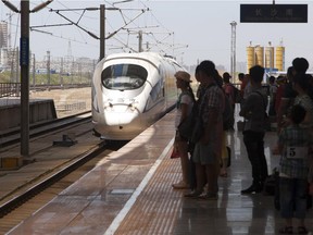 A high-speed train arrives at the Changsha high-speed rail station in Changsha, China.