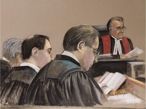 Artitsts renditions of the scene from the court hearings of Valery Fabrikant in Montreal in 2007.