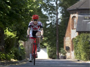 Canadian Olympian Clara Hughes does a training ride in Horsley, Sussex, England on July 25, 2012.