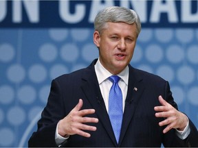 Conservative Leader and Prime Minister Stephen Harper participates in the Munk Debate on Canada's foreign policy in Toronto.