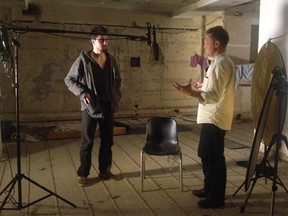 Director Alex Winter, right, with interviewee Amir Taaki, during the shooting of the documentary Deep Web.