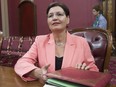 Former Quebec Liberal MNA Fatima Houda-Pepin arrives at a legislature committee studying a bill on hate speech, Monday, Sept. 14, 2015 at the legislature in Quebec City.