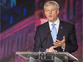 Prime Minister Stephen Harper during the Globe and Mail Leader's Debate 2015 in Calgary, on September 17, 2015.