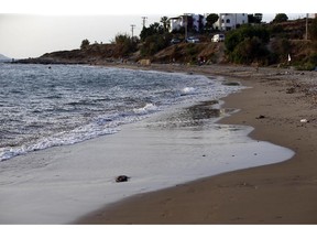 Fener Burnu Beach, the same beach where the lifeless body of Syrian boy Aylan Kurdi, 3,  when boats carrying migrants to the Greek island of Kos capsized last week near the Turkish resort of Bodrum, Turkey.